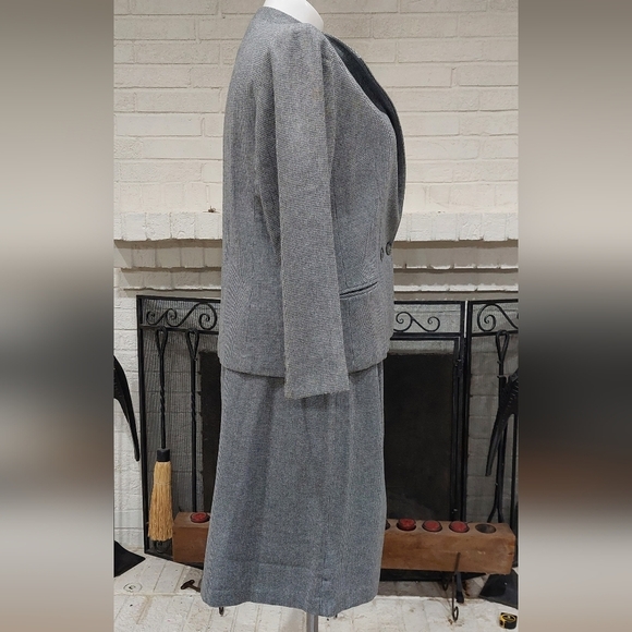 Vintage Mini Checkered Gray Blazer & Skirt Suit Set Classic Women's Size 18 - Picture 6 of 15